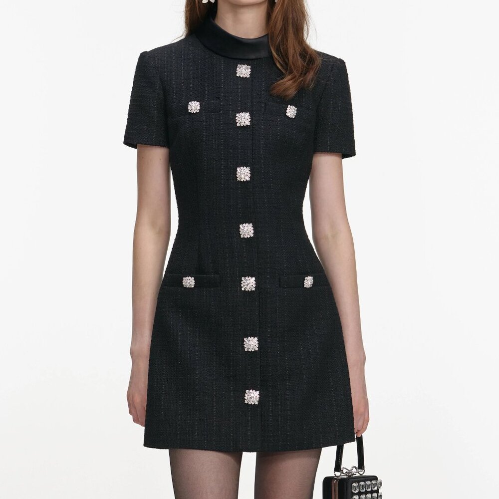 Self-portrait Black Boucle Collared Mini Dress